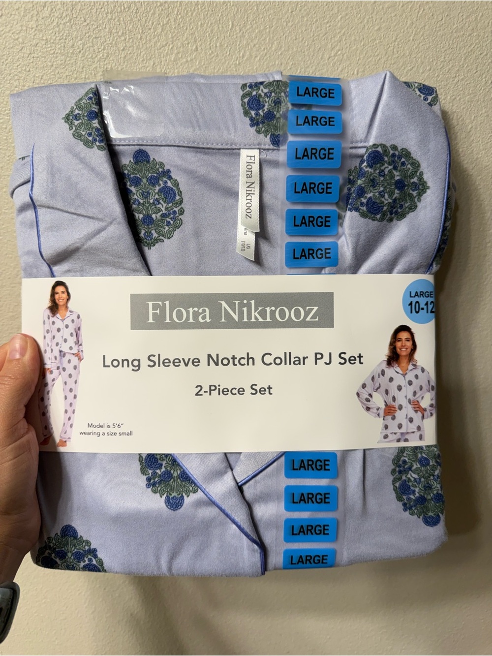 Flora Nikrooz Lavender Long Sleeve Notch Collar PJ Set with Blue-Green Floral